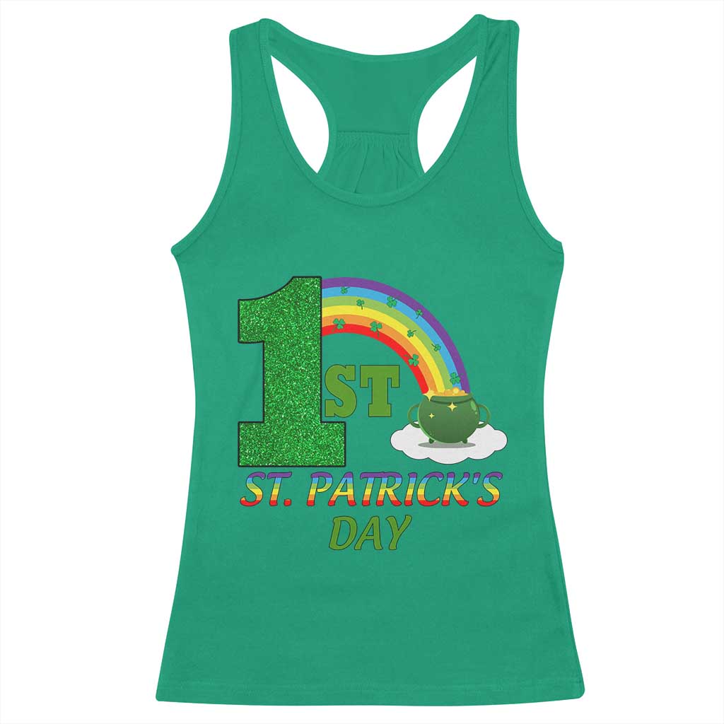 Funny First 1st St Patrick's Day Racerback Tank Top Shamrock Rainbow Glitter Print