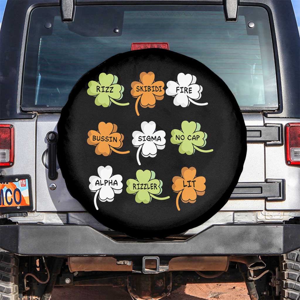 Funny Skibidi Rizz St Patrick's Day Spare Tire Cover Shamrock Clover Candy Rizzler Meme