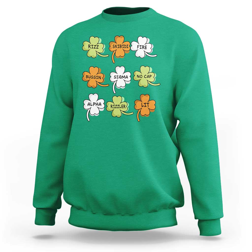 Funny Skibidi Rizz St Patrick's Day Sweatshirt Shamrock Clover Candy Rizzler Meme