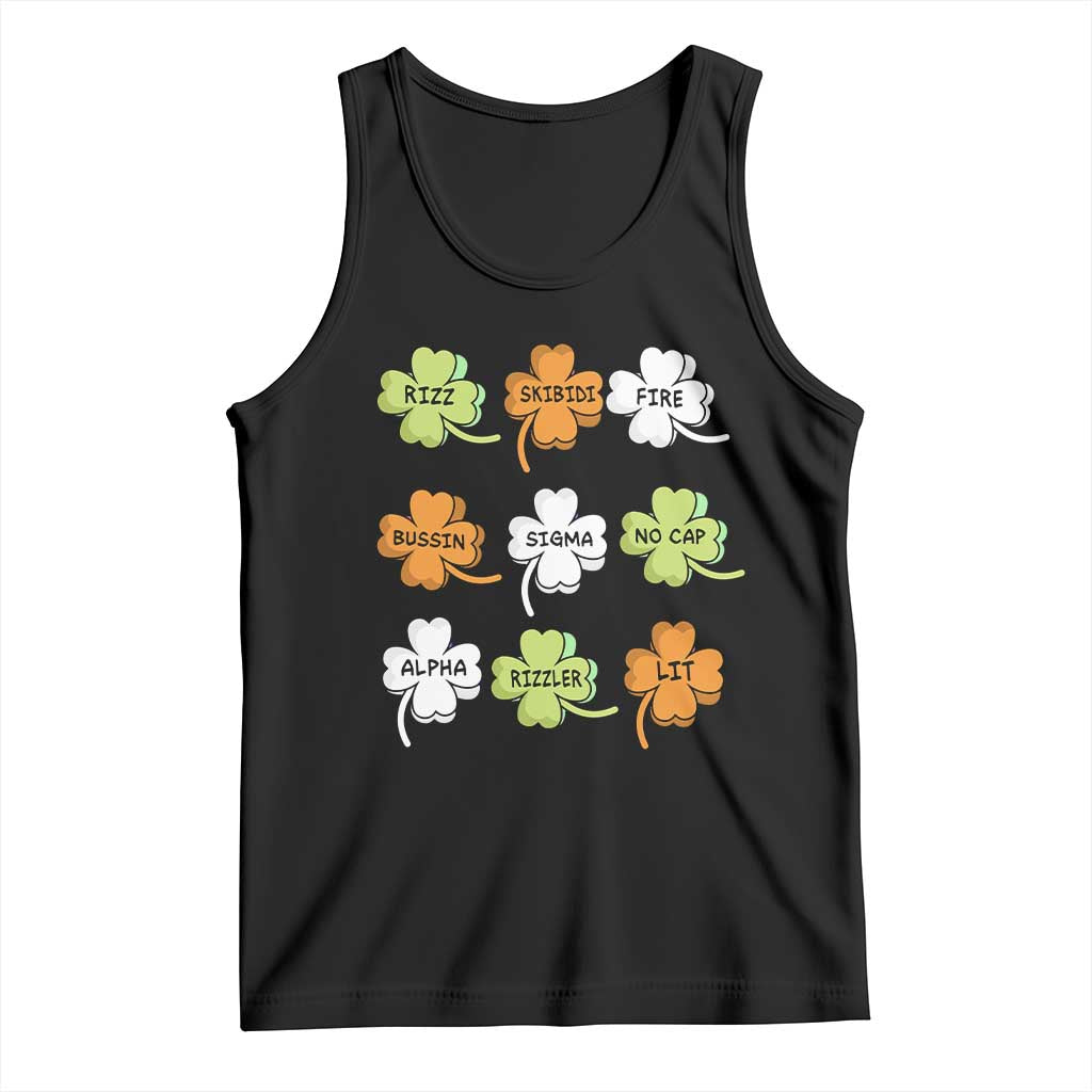 Funny Skibidi Rizz St Patrick's Day Tank Top Shamrock Clover Candy Rizzler Meme