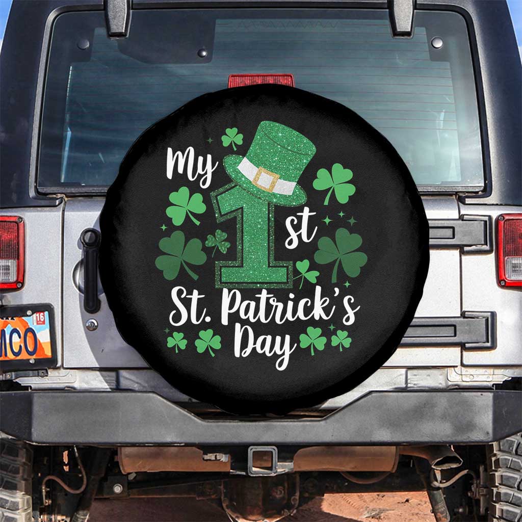 Funny My 1st St Patrick's Day Spare Tire Cover Shamrock Glitter Print