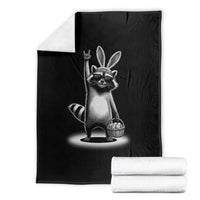 Retro Easter Raccoon Bunny Rock Hand Trash Panda Throw Blanket