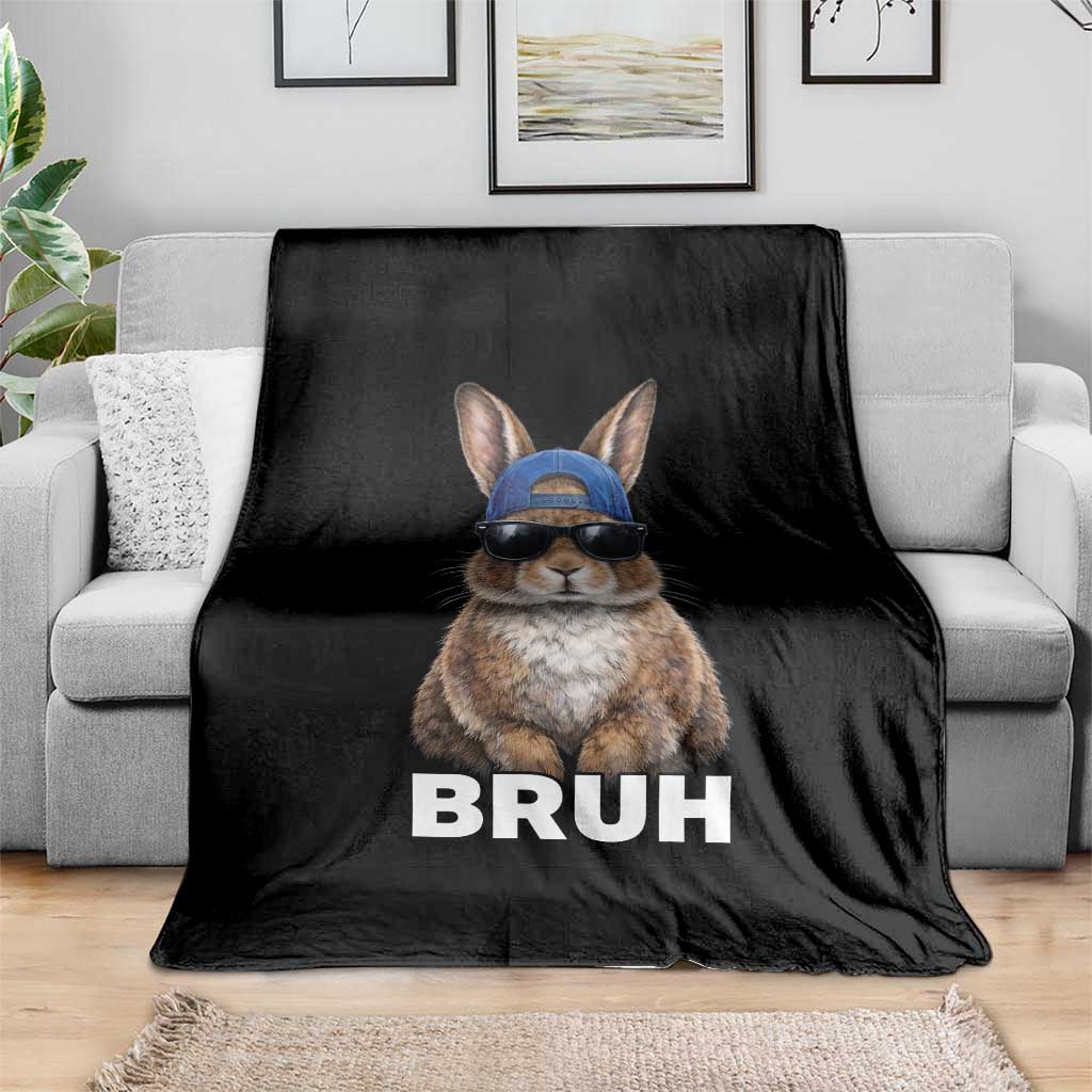Funny Easter Bruh Bunny Sunglasses Meme Throw Blanket