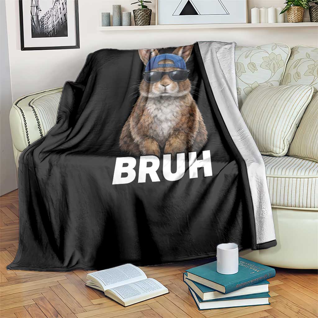 Funny Easter Bruh Bunny Sunglasses Meme Throw Blanket