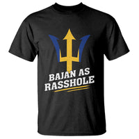 Black T-shirt with stylized trident graphic and “BAJAN AS RASSHOLE” text