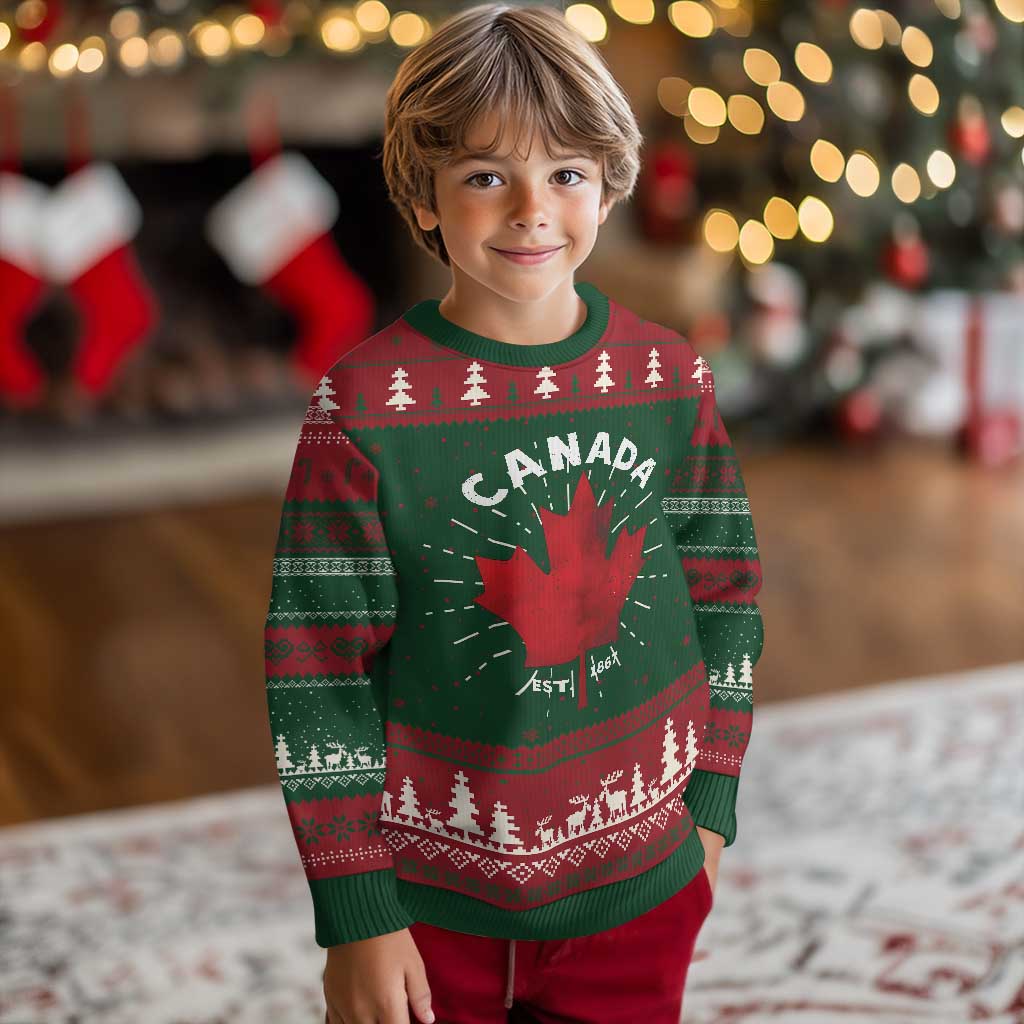 Funny Proud Canadian Canada EST 1867 Knitted Sweatshirt Vintage Maple Leaf - Wonder Print Shop
