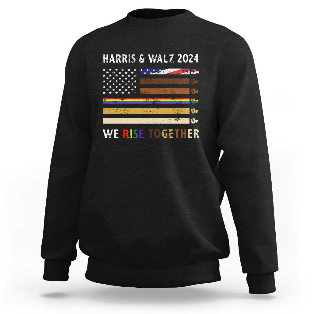 Black crewneck long-sleeve sweatshirt with front graphic text