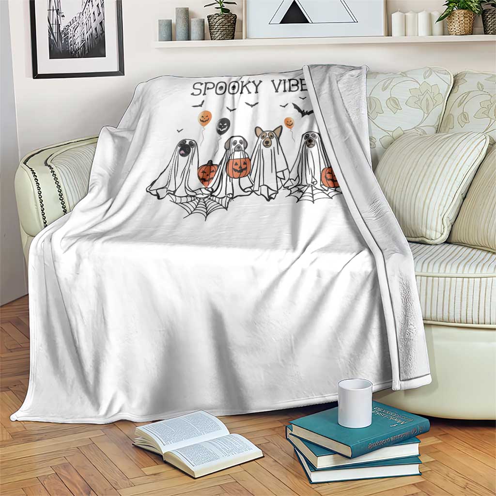 Halloween Throw Blanket Spooky Vibes Cute Dog Ghost Pumpkin - Wonder Print Shop