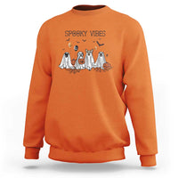 Orange Halloween sweatshirt with cartoon ghost dog and pumpkin graphic