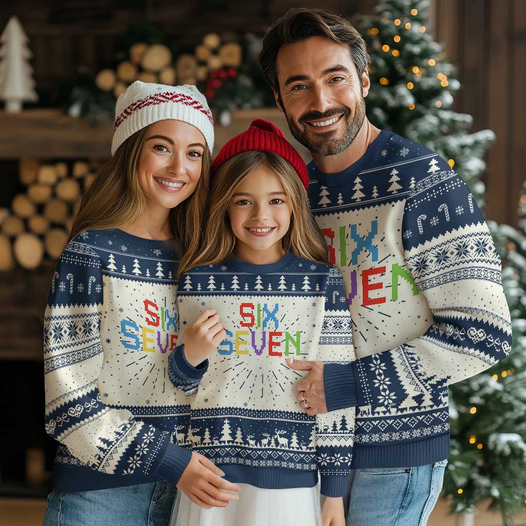 Six Seven Meme Pixel 67 Gen Alpha Meme Knitted Sweatshirt - Wonder Print Shop