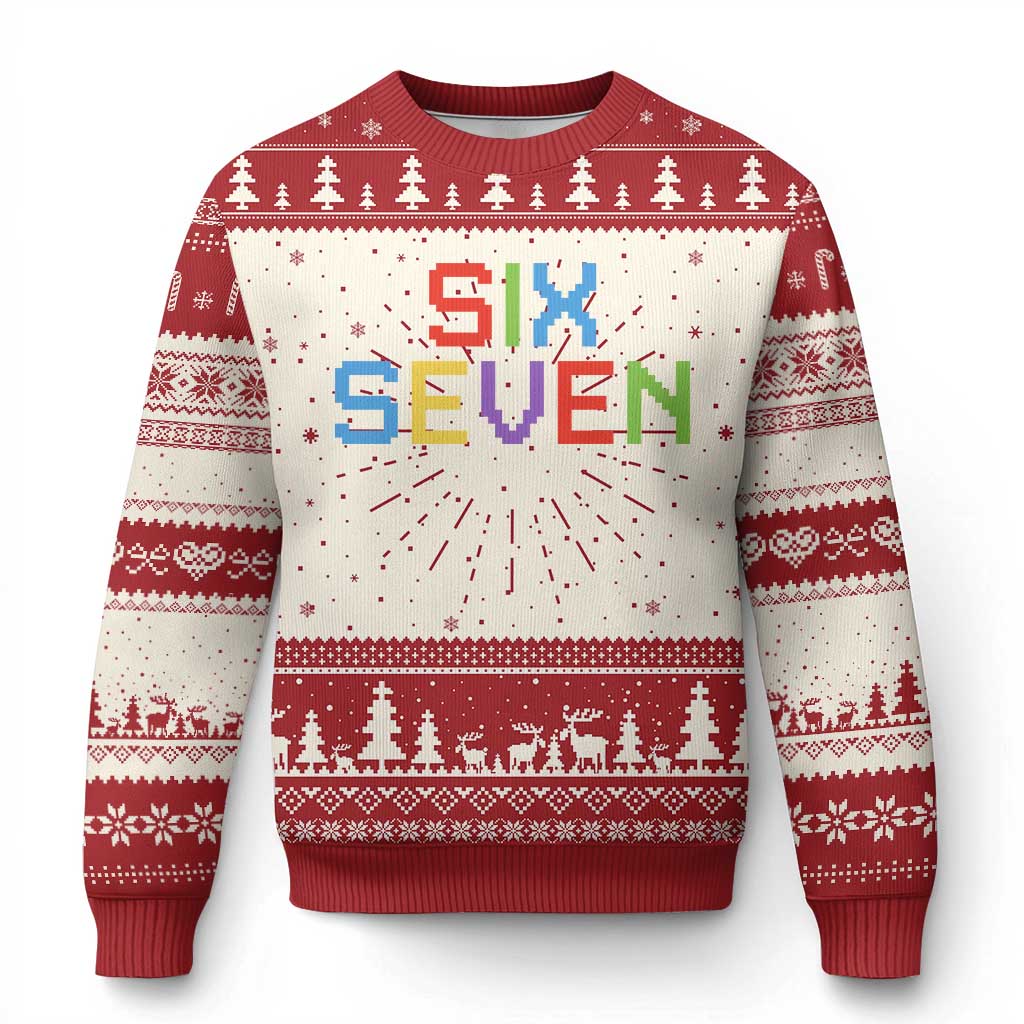Six Seven Meme Pixel 67 Gen Alpha Meme Knitted Sweatshirt - Wonder Print Shop
