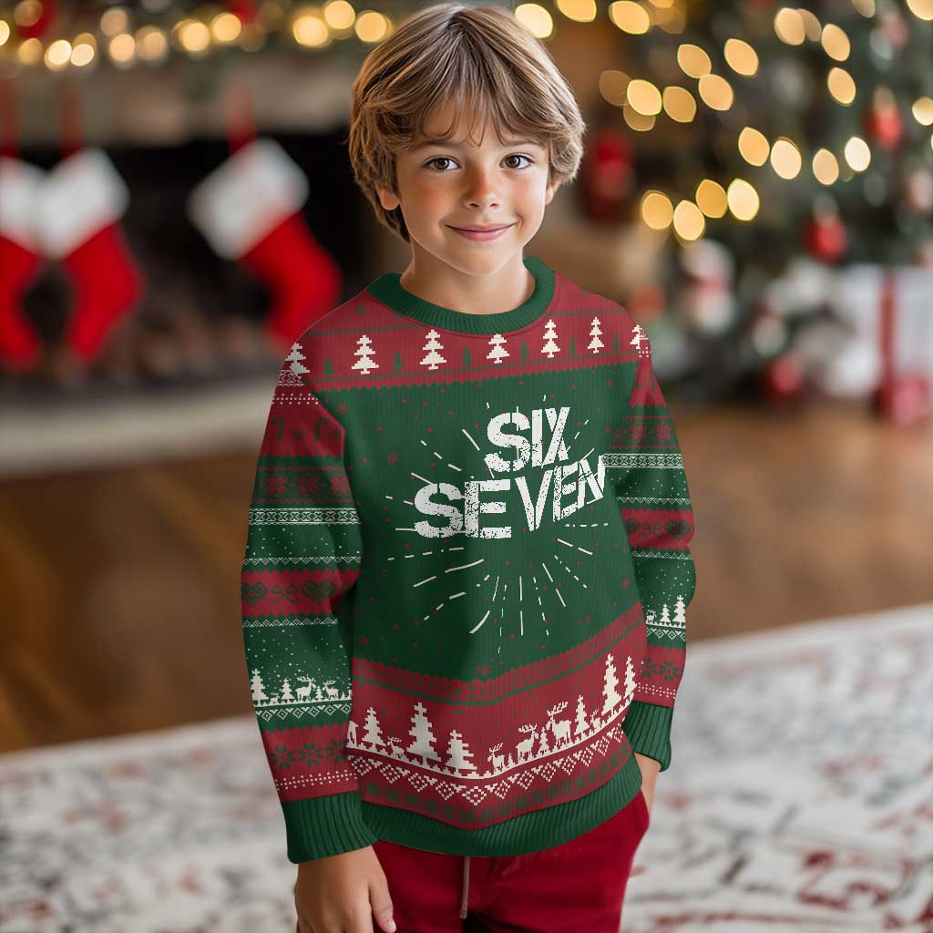 Six Seven Meme Vintage 67 Gen Alpha Meme Knitted Sweatshirt - Wonder Print Shop