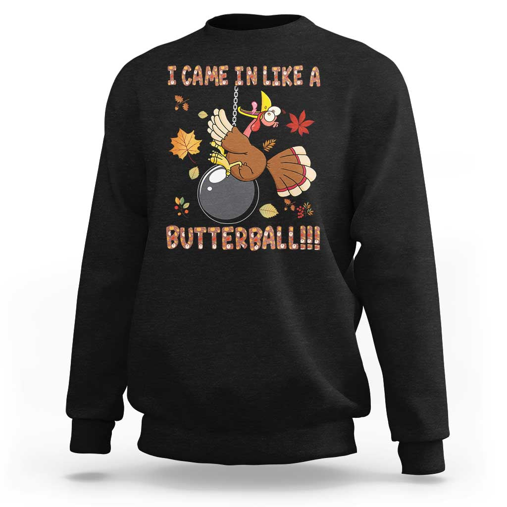 Black turkey Thanksgiving sweatshirt with “Butterball” fall graphic on front