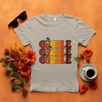Light gray turkey gobble graphic T-shirt with three stacked cartoon turkey faces
