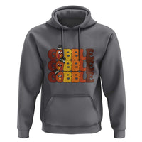 Charcoal gray hoodie with turkey graphic and “GOBBLE GOBBLE” text, front kangaroo pocket and hood