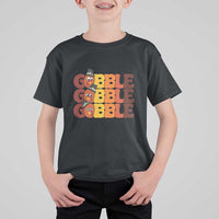 Kids black Thanksgiving turkey “GOBBLE” graphic T-shirt