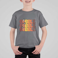 Kids medium gray Thanksgiving turkey “GOBBLE” graphic T-shirt