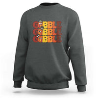 Charcoal sweatshirt with "GOBBLE GOBBLE" turkey graphic on the chest