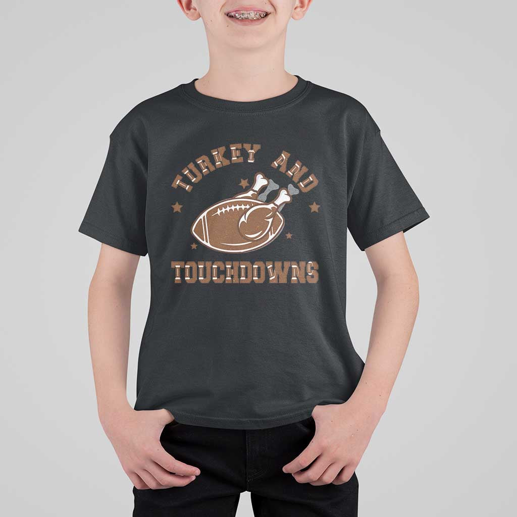 Thanksgiving Football T Shirt For Kid Turkey And Touchdowns Vintage American Football - Wonder Print Shop