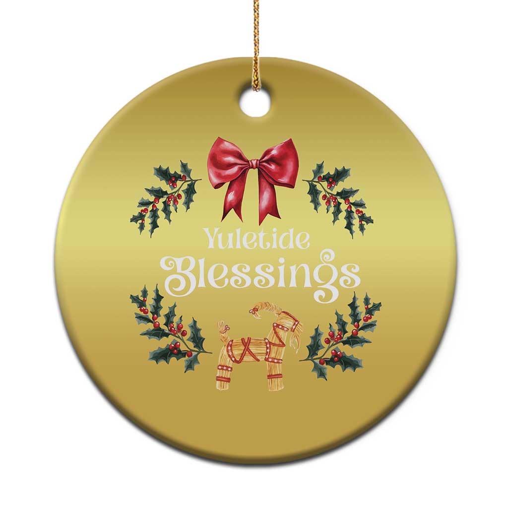 Yuletide Blessings Christmas Ornament Yule Goat Winter Solstice Christmas Wreath - Wonder Print Shop