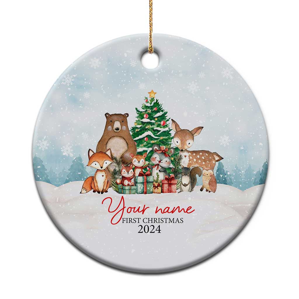 Personalized First Xmas 2024 Christmas Ornament Custom Name Cute Animals Winter - Wonder Print Shop