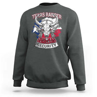 Dark heather gray crewneck sweatshirt with Texas Ranger graphic on back, long sleeves