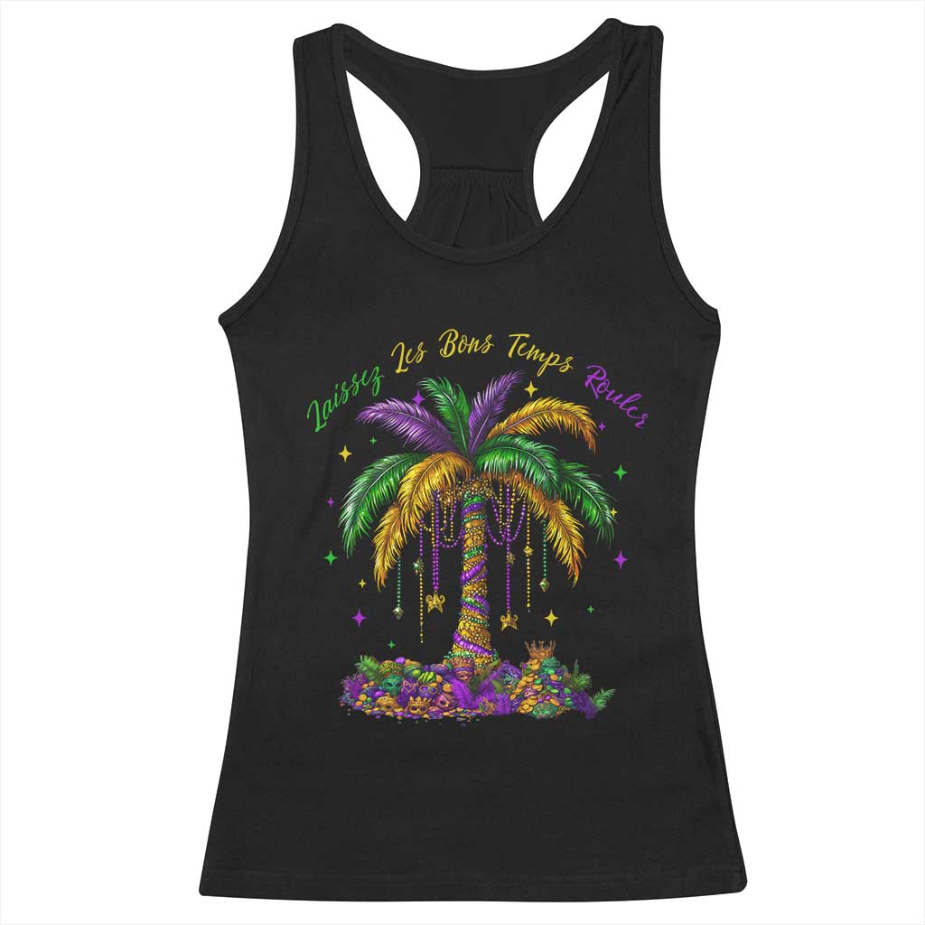 Funny Mardi Gras Coconut Palm Tree Racerback Tank Top Laissez Les Bons Temps Rouler Beads Masks