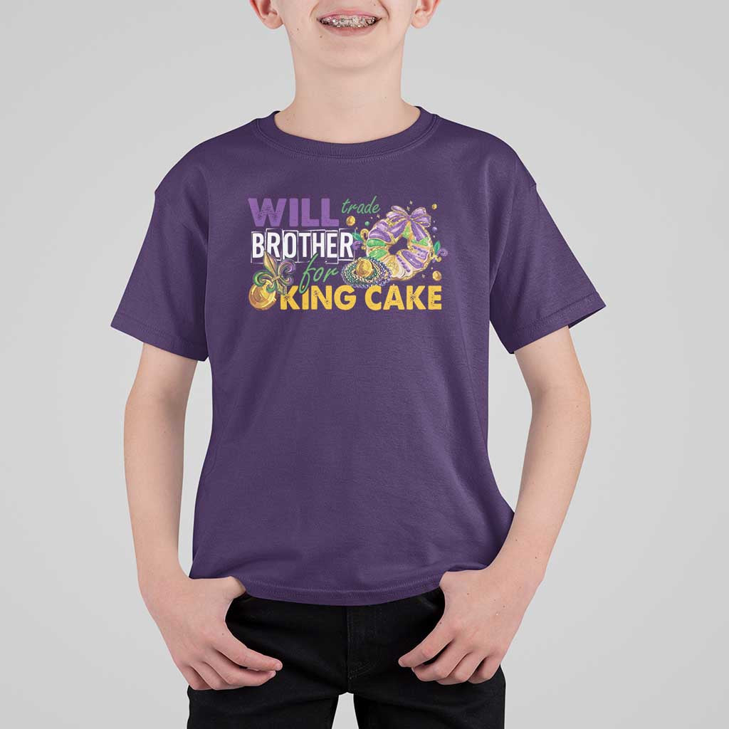 Funny Mardi Gras Will Trade Brother For King Cake T Shirt For Kid Beads Doubloons