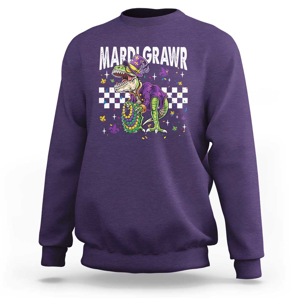 Funny Mardi Gras T-rex Dinosaur Sweatshirt Mardi Grawr Beads Carnival Party