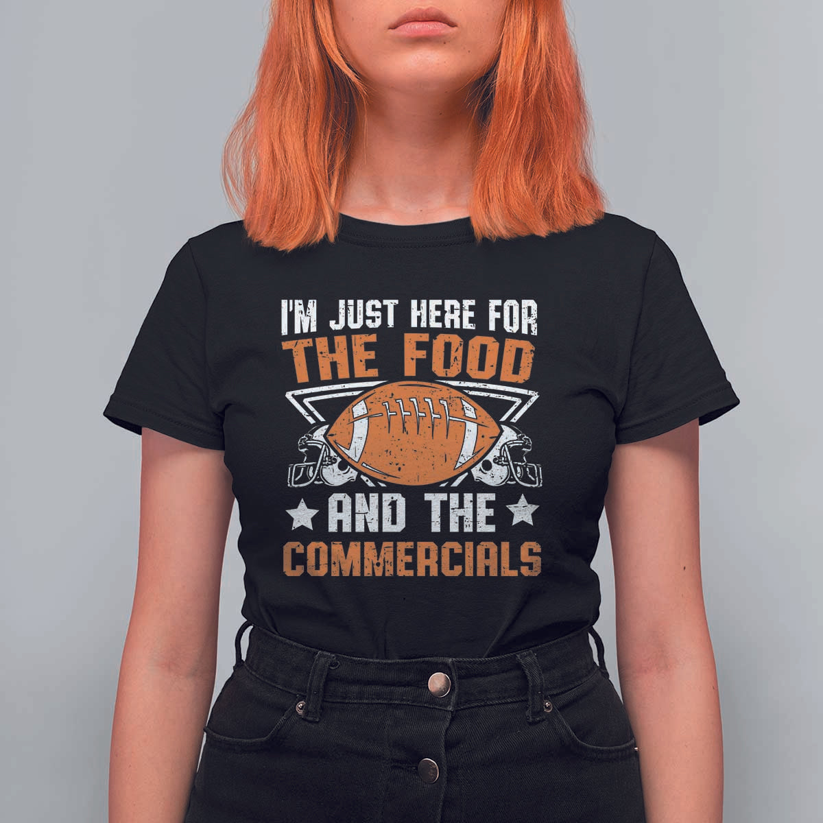 Funny American Football I'm Just Here For The Food And The Commercials T Shirt For Women Football Helmet