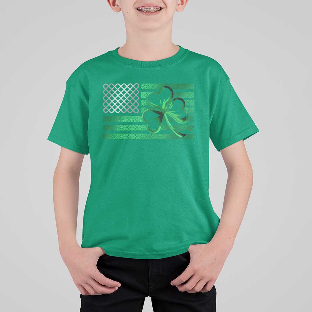 Funny Irish Americans T Shirt For Kid Shamrock Celtic Knot American Flag St Patrick's Day