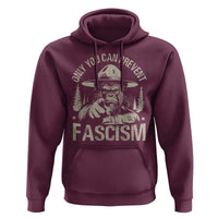 Maroon pullover hoodie with large front graphic print and drawstring hood