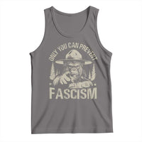 Dark gray tank top with Bigfoot graphic and 'ONLY YOU CAN PREVENT FASCISM'