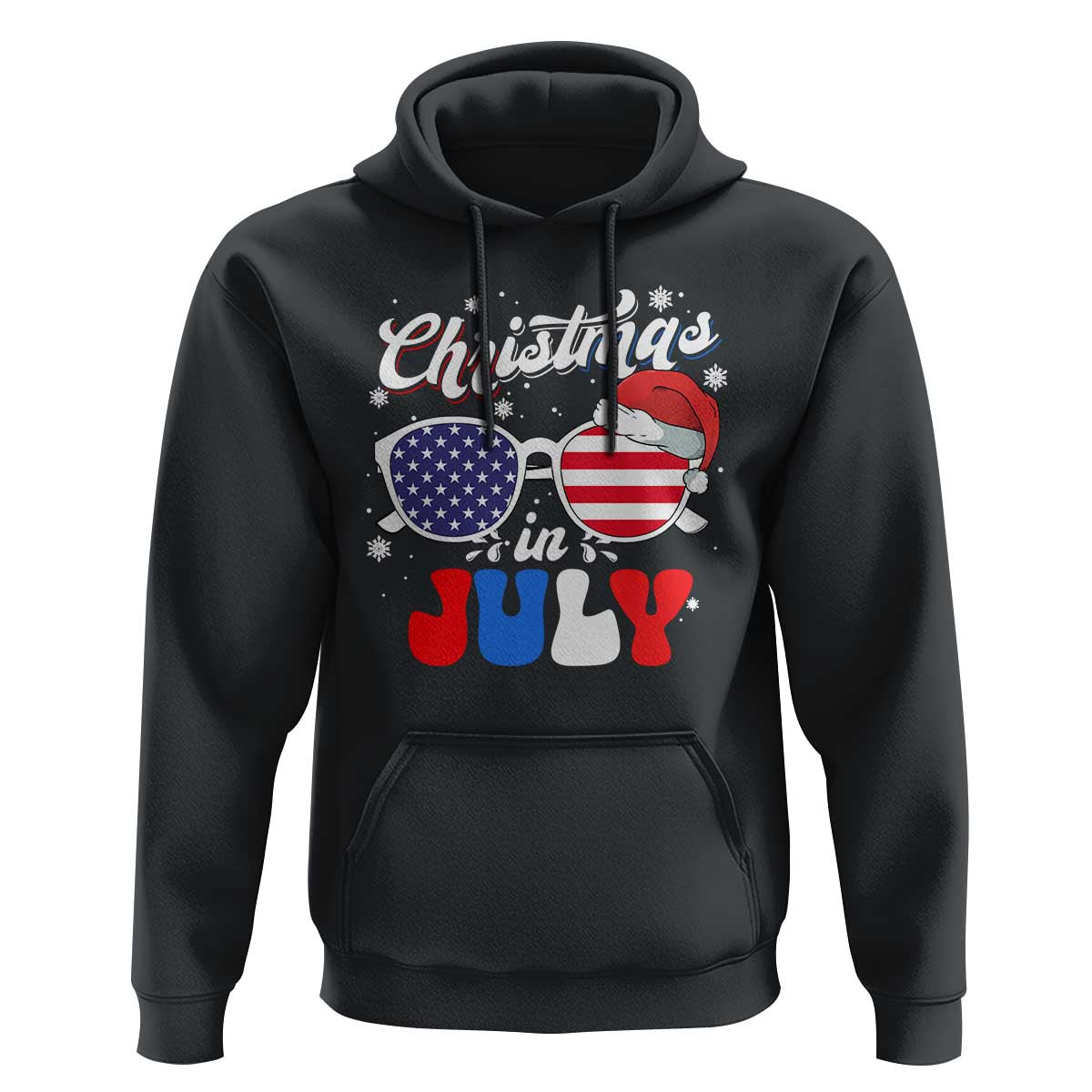 Christmas In July Hoodie Santa Hat Sunglasses USA Flag 4th Of July Xmas - Wonder Print Shop