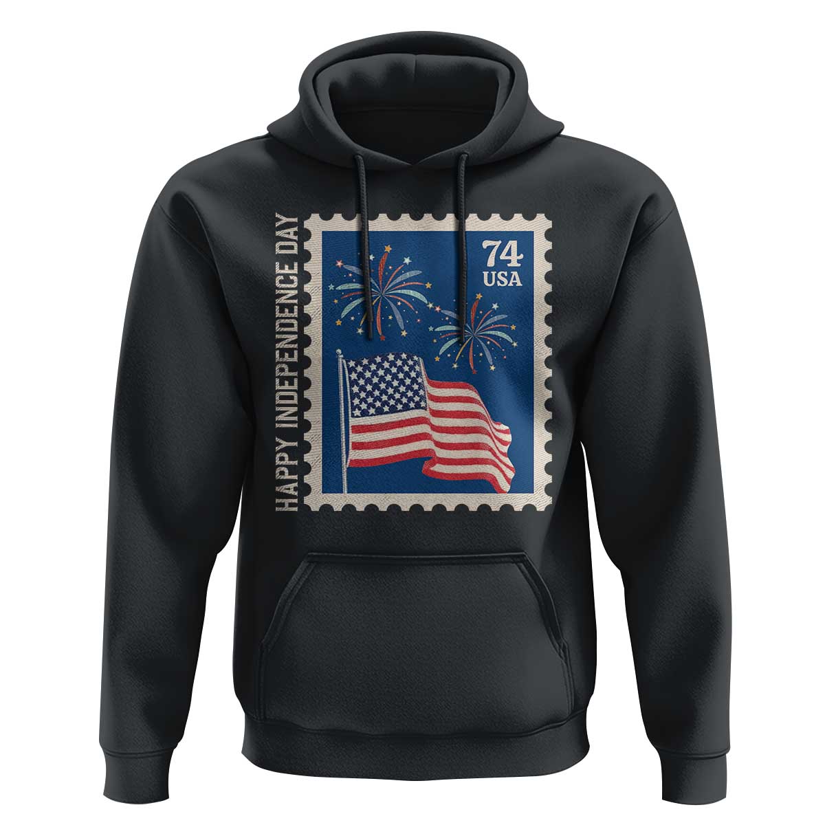 4th Of July Hoodie Happy Independence Day Stamp USA Flag - Wonder Print Shop