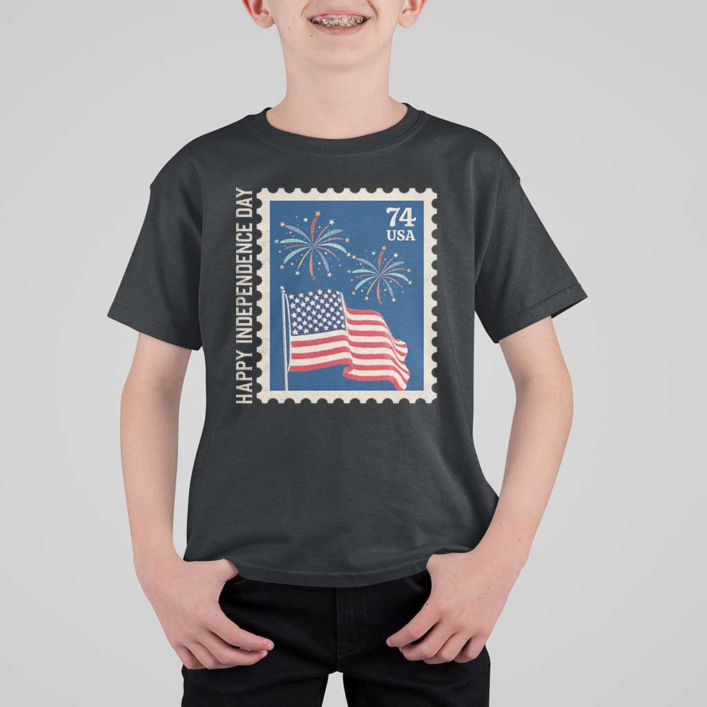 4th Of July T Shirt For Kid Happy Independence Day Stamp USA Flag - Wonder Print Shop