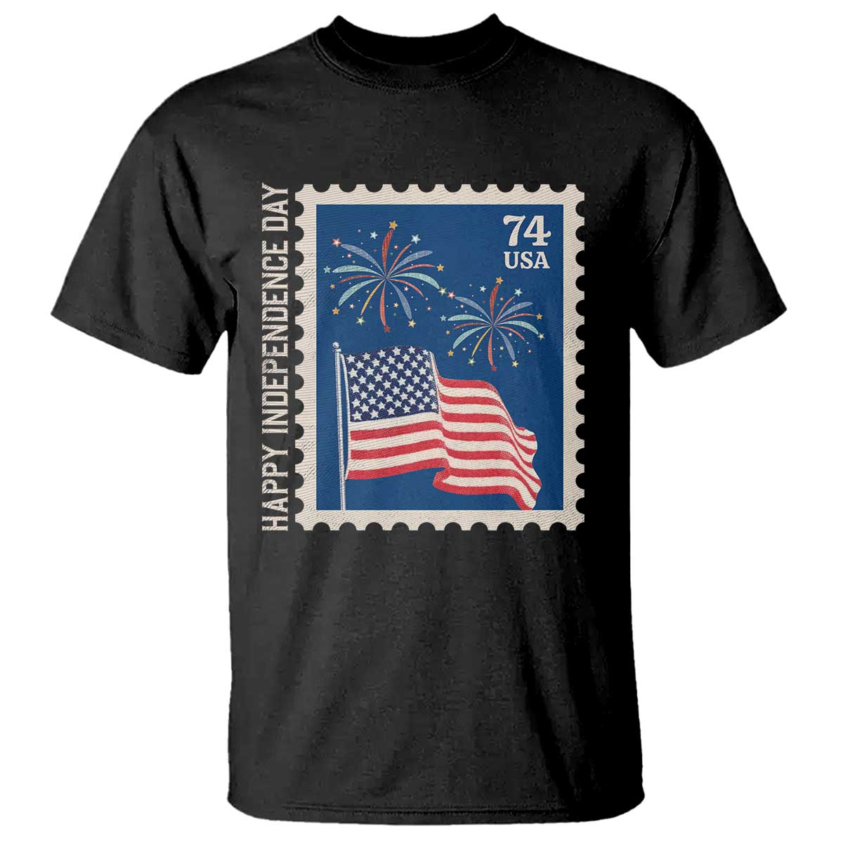 4th Of July T Shirt Happy Independence Day Stamp USA Flag - Wonder Print Shop