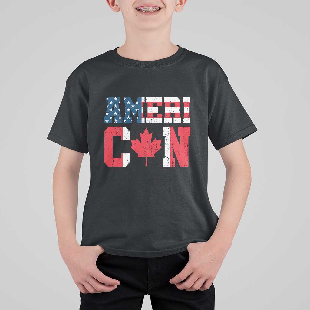 Half American Half Canadian T Shirt For Kid America Canada Patriotic Flag - Wonder Print Shop