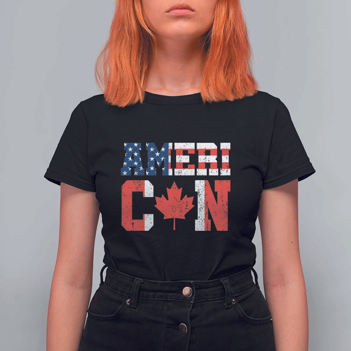 Half American Half Canadian T Shirt For Women America Canada Patriotic Flag - Wonder Print Shop