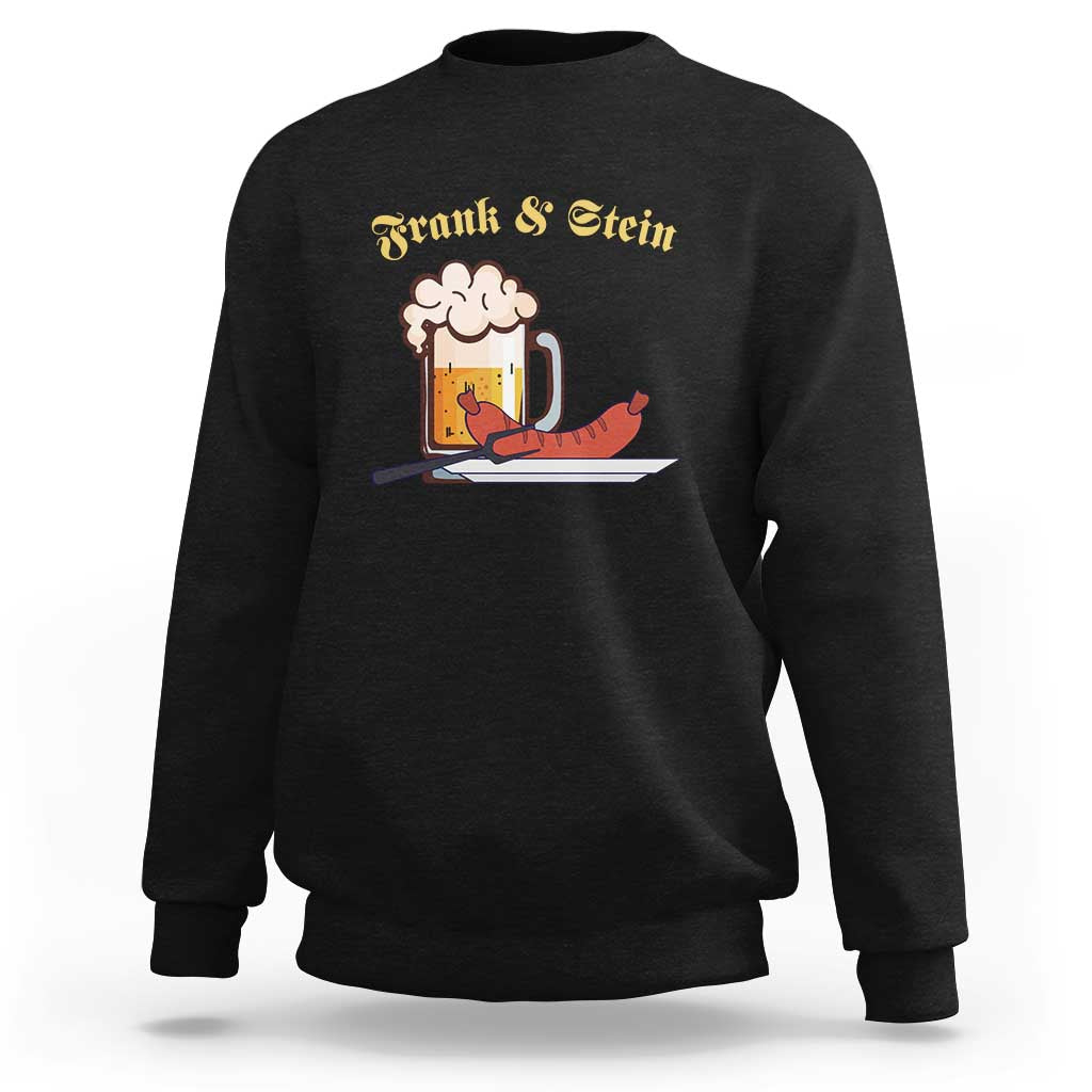 Black crewneck sweatshirt with "Frank & Stein" beer graphic on front