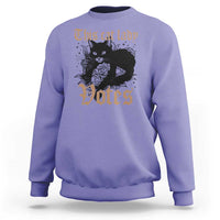 Violet sweatshirt with cat-and-roses "Votes" graphic at center