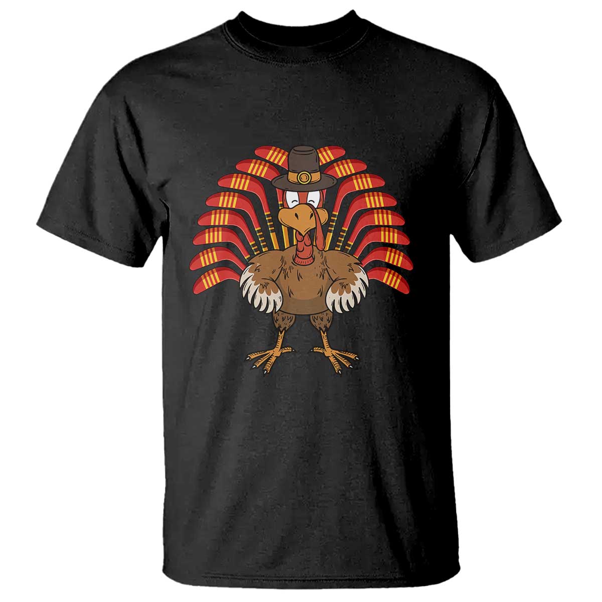 Thanksgiving Ice Hockey T Shirt Turkey Pilgrim Hat Fall Season - Wonder Print Shop