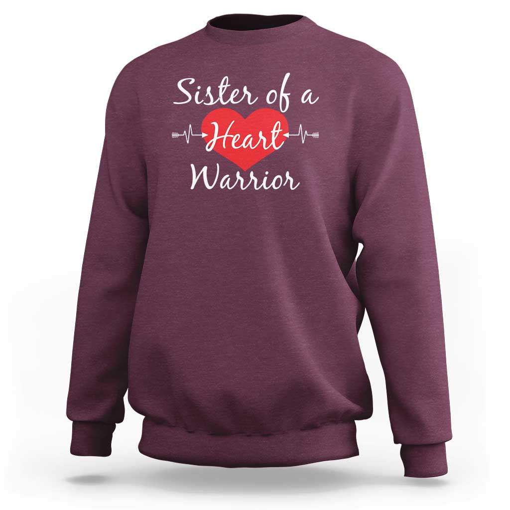 Maroon crewneck sweatshirt with “Heart Warrior” heart graphic on the back