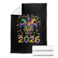 Mardi Gras 2026 Throw Blanket Funny Jester Hat Carnival Fleur De Lis