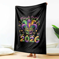 Mardi Gras 2026 Throw Blanket Funny Jester Hat Carnival Fleur De Lis
