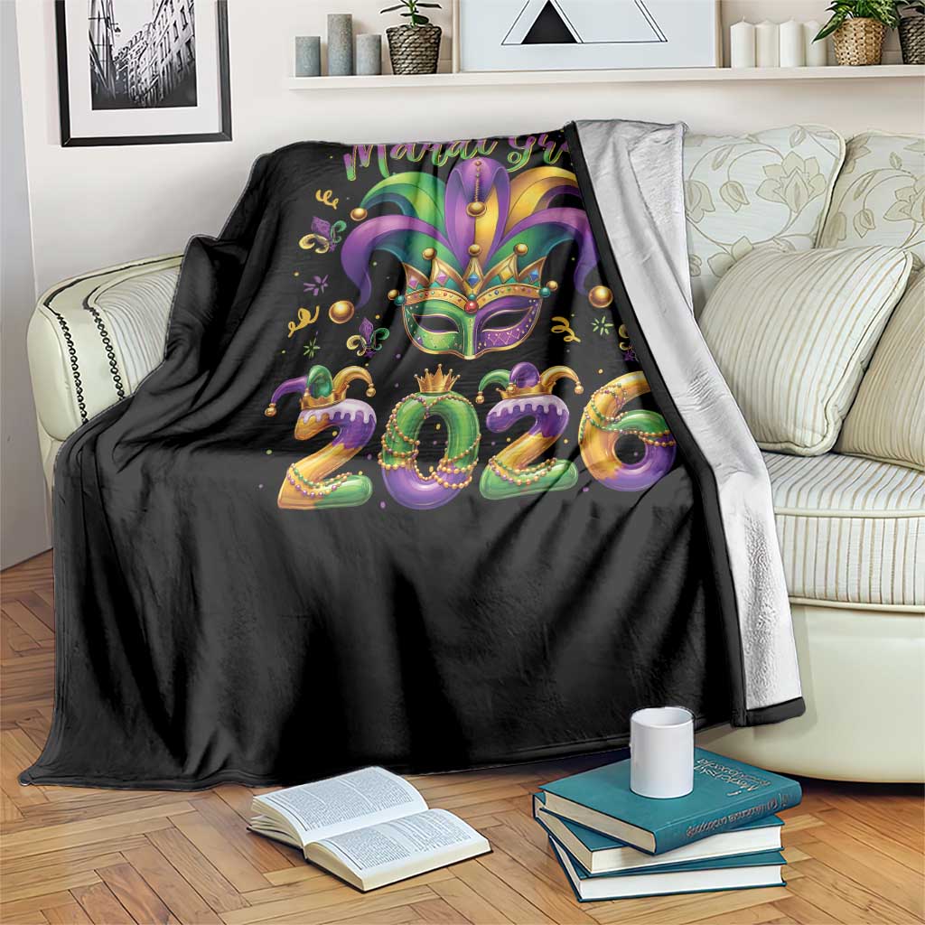 Mardi Gras 2026 Throw Blanket Funny Jester Hat Carnival Fleur De Lis