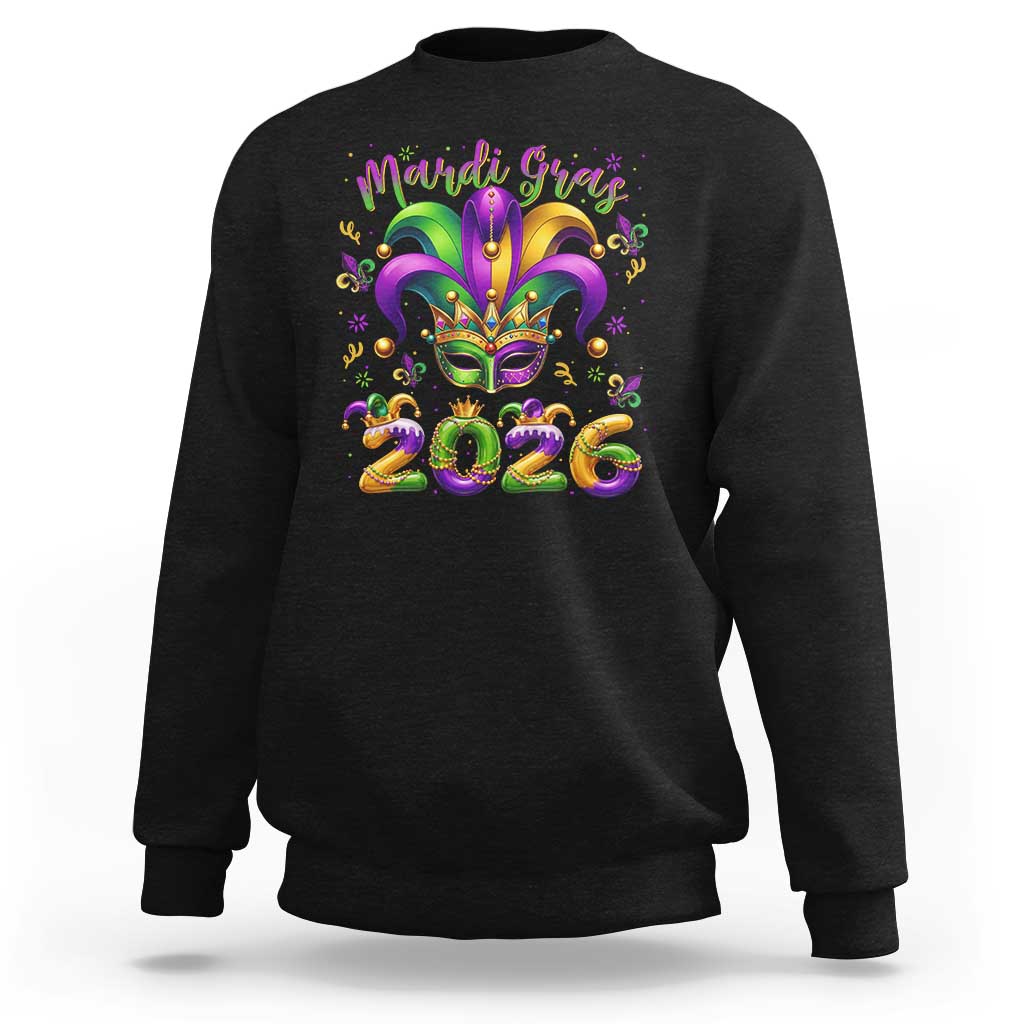 Mardi Gras 2026 Sweatshirt Funny Jester Hat Carnival Fleur De Lis