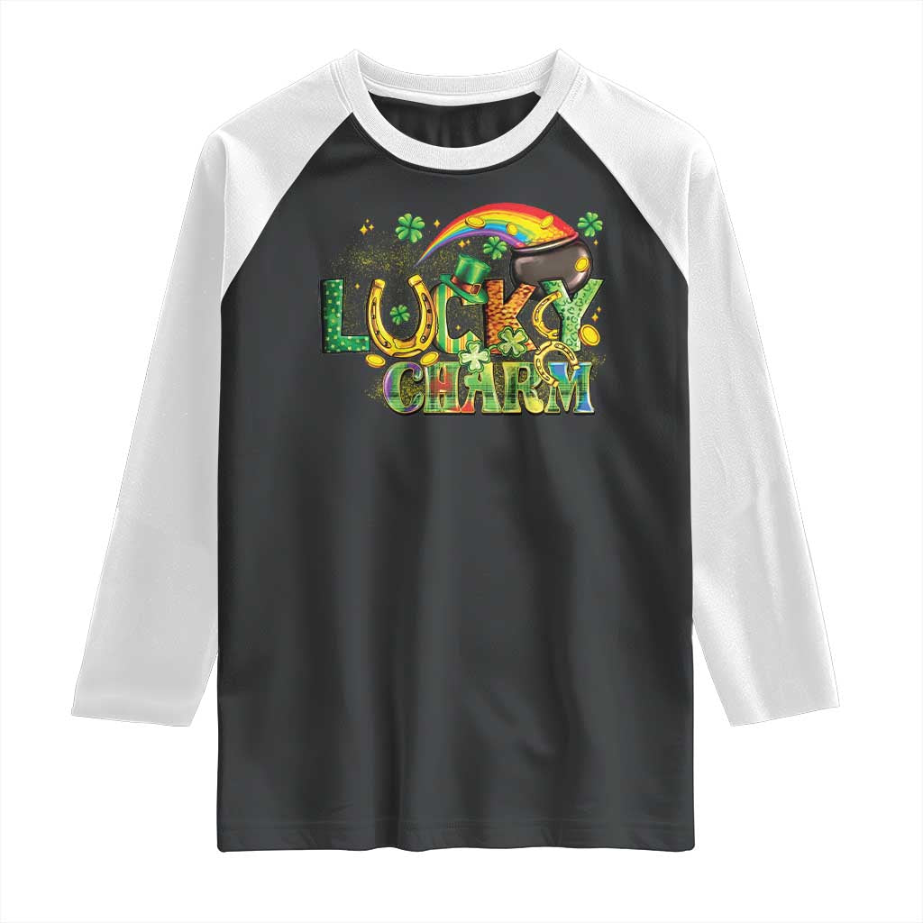 Funny St Patrick's Day Lucky Charm Raglan Shirt Rainbow Gold Pot Clover