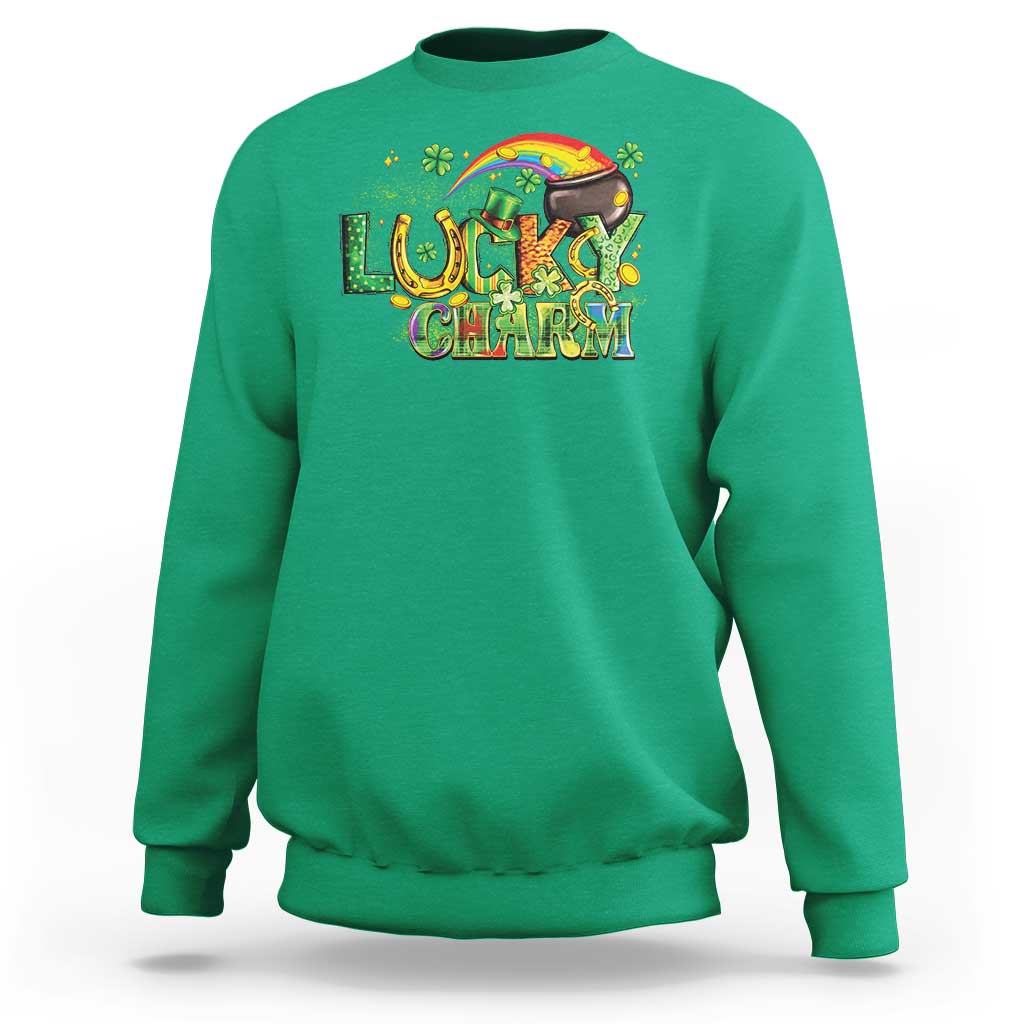 Funny St Patrick's Day Lucky Charm Sweatshirt Rainbow Gold Pot Clover