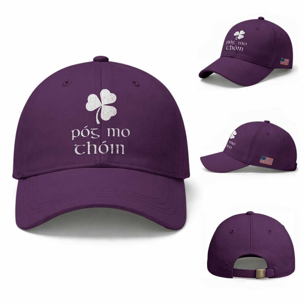 Funny Irish Pog Mo Thoin Baseball Cap St Patrick's Day Gaelic Saying Shamrock